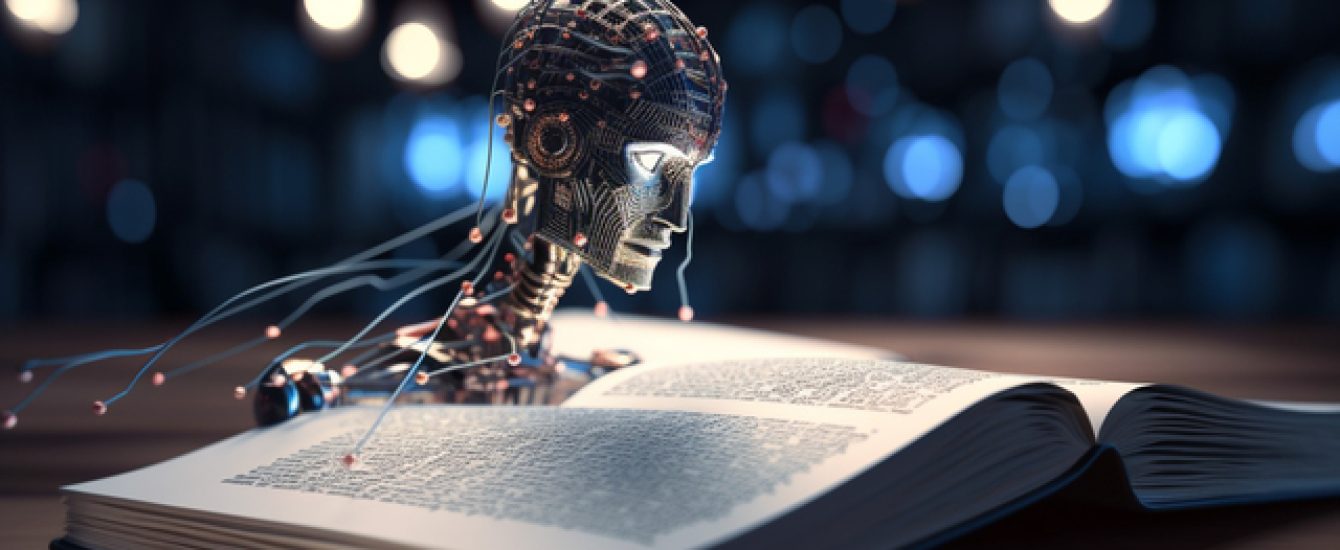 A conceptual illustration of how artificial intelligence is transforming the publishing industry through content creation, curation, and personalized recommendations.